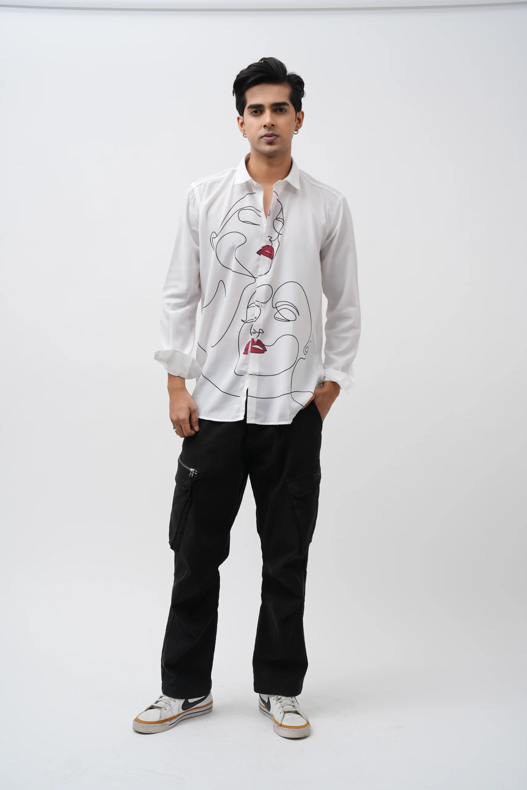 Men's White Color Seiche Designer Abstract White Shirt