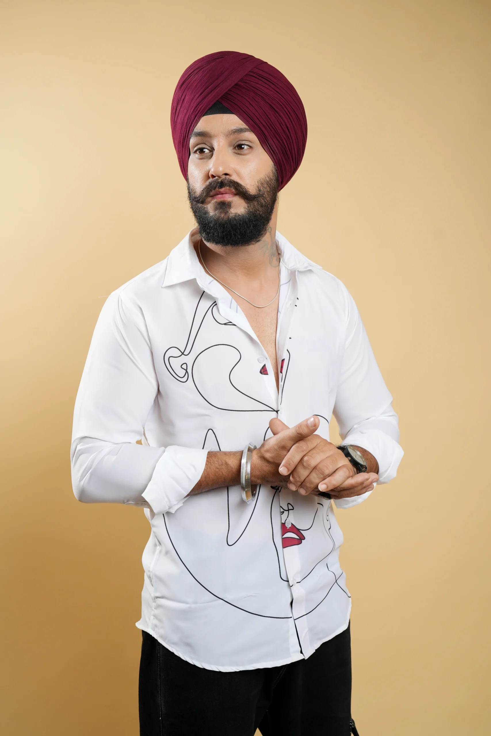 Men's White Color Seiche Designer Abstract White Shirt