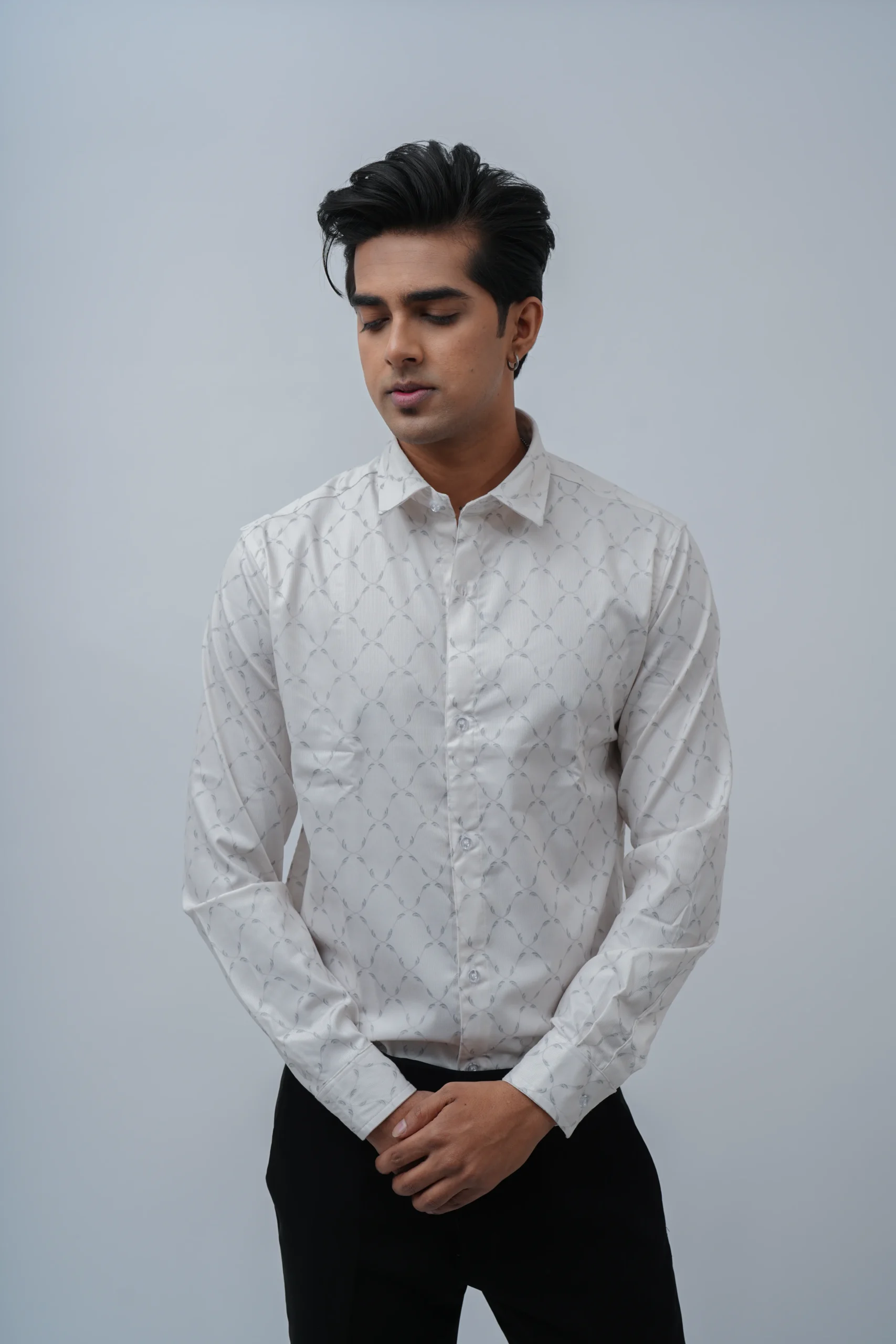 Subtle Geo Print White Casual Shirt