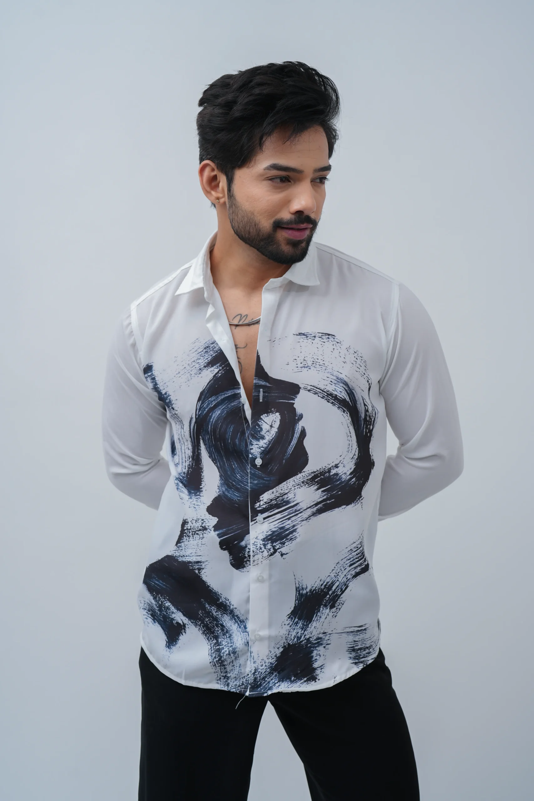 Abstract Brushstroke Print Casual Shirt