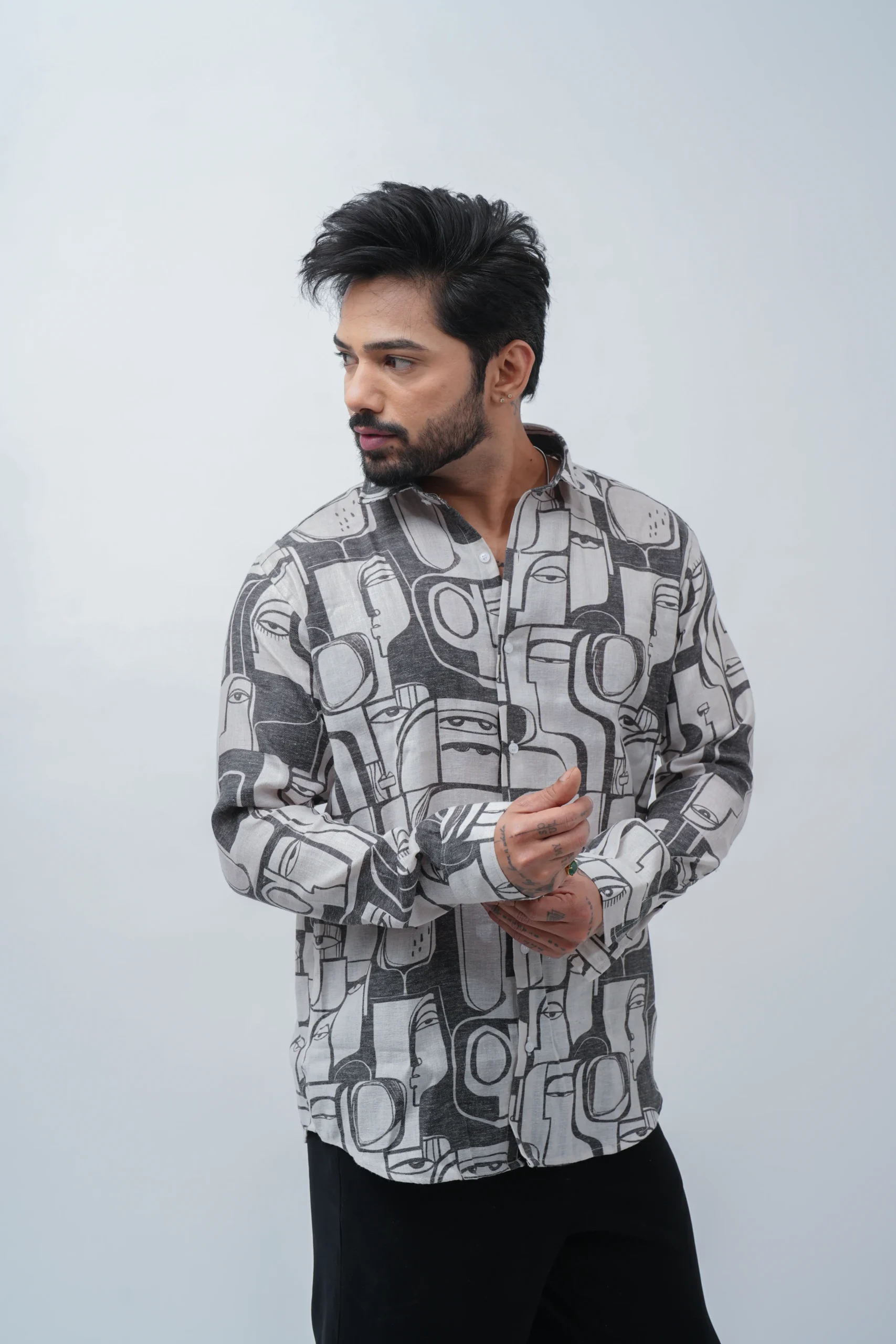 Abstract Face Print Casual Shirt