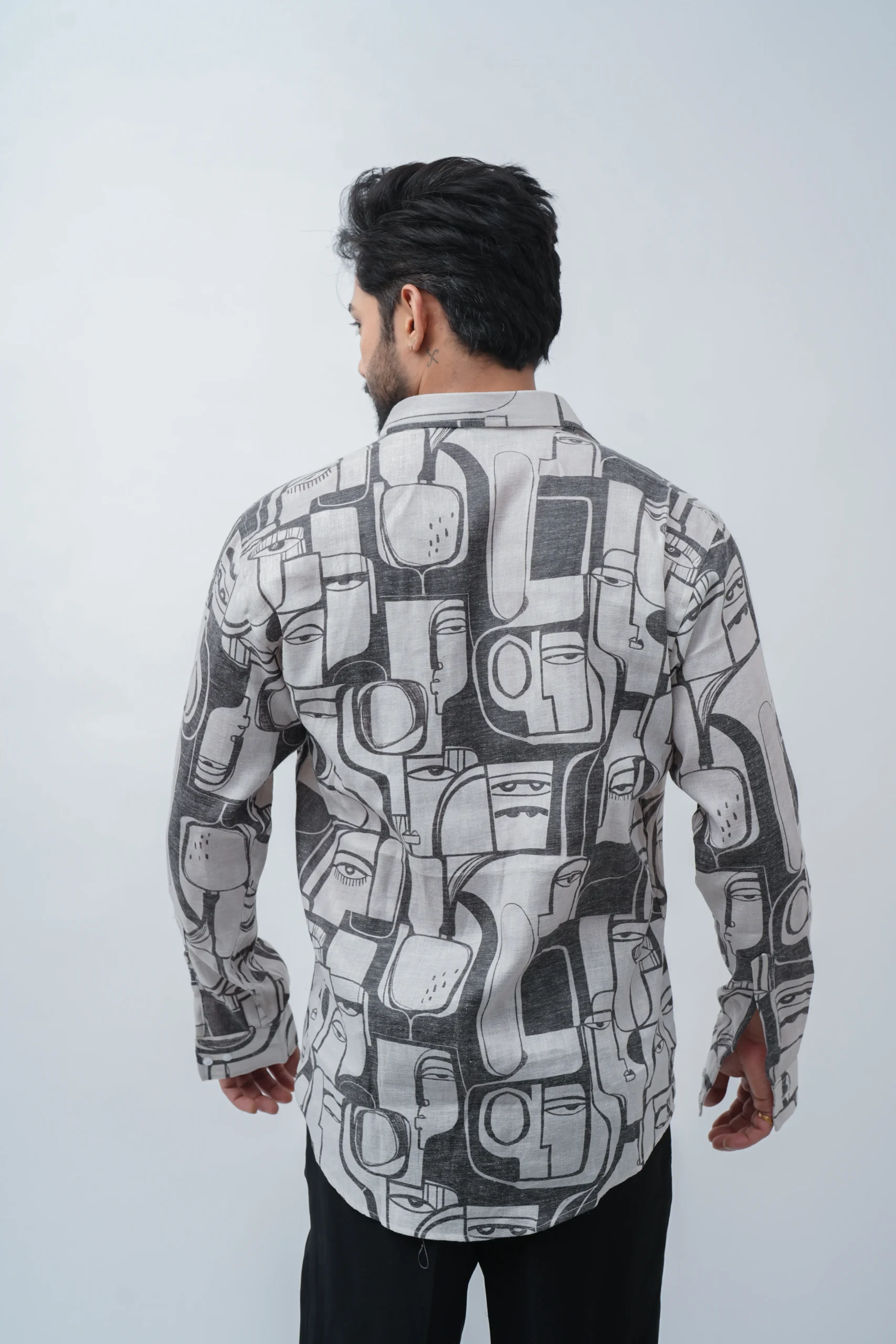 Abstract Face Print Casual Shirt - Image 3