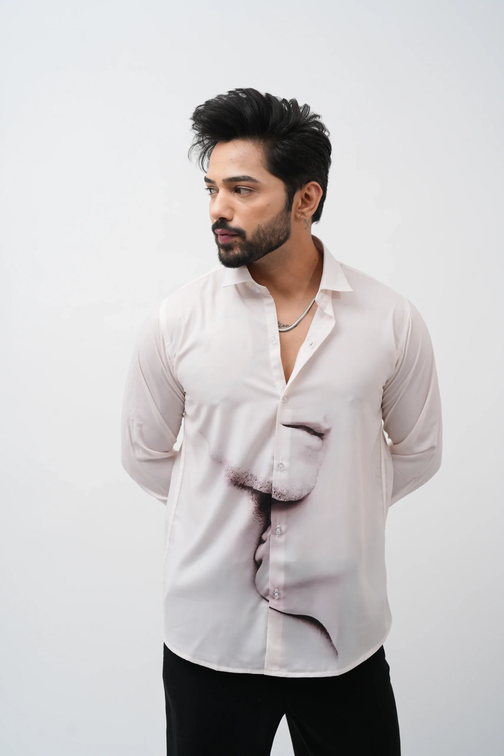 Abstract Face Print White Casual Shirt