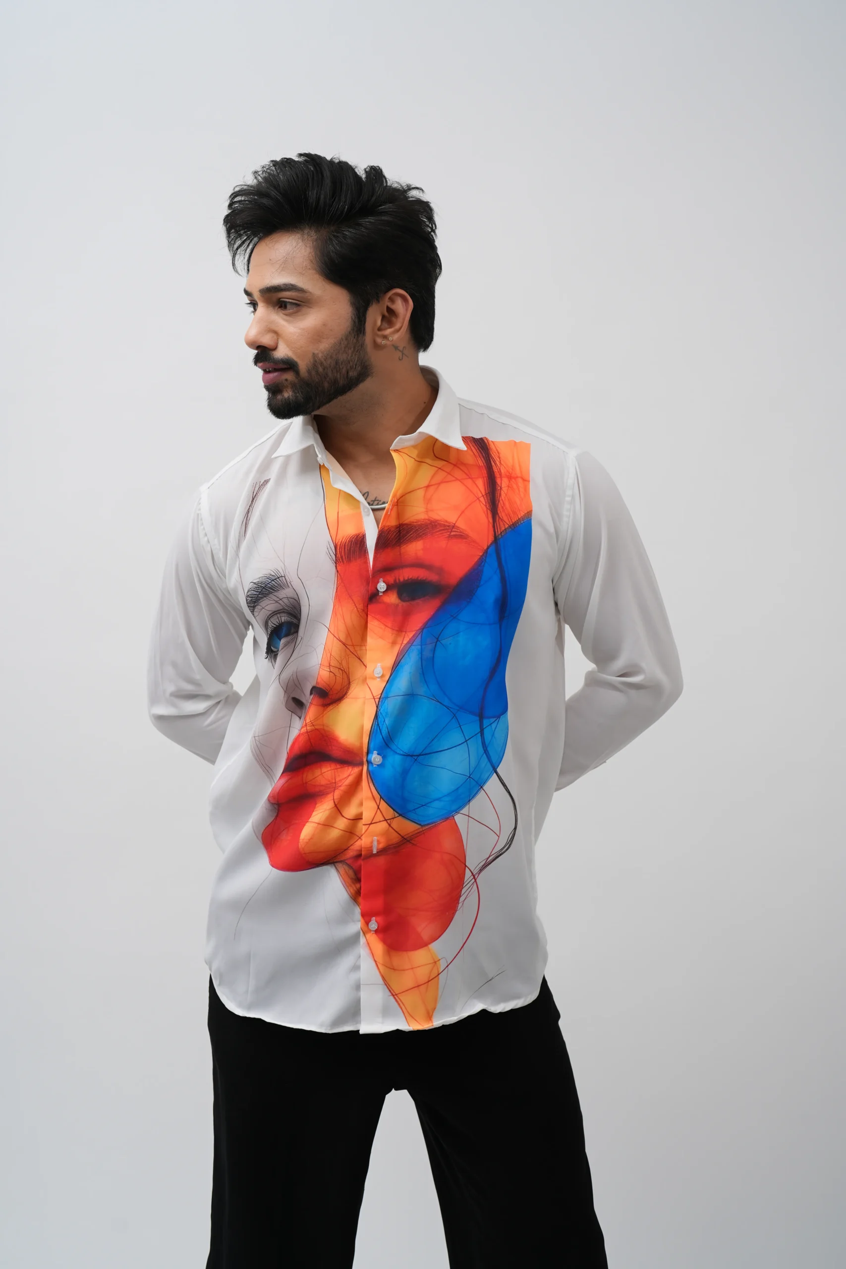 Contemporary Abstract Face Panel Shirt