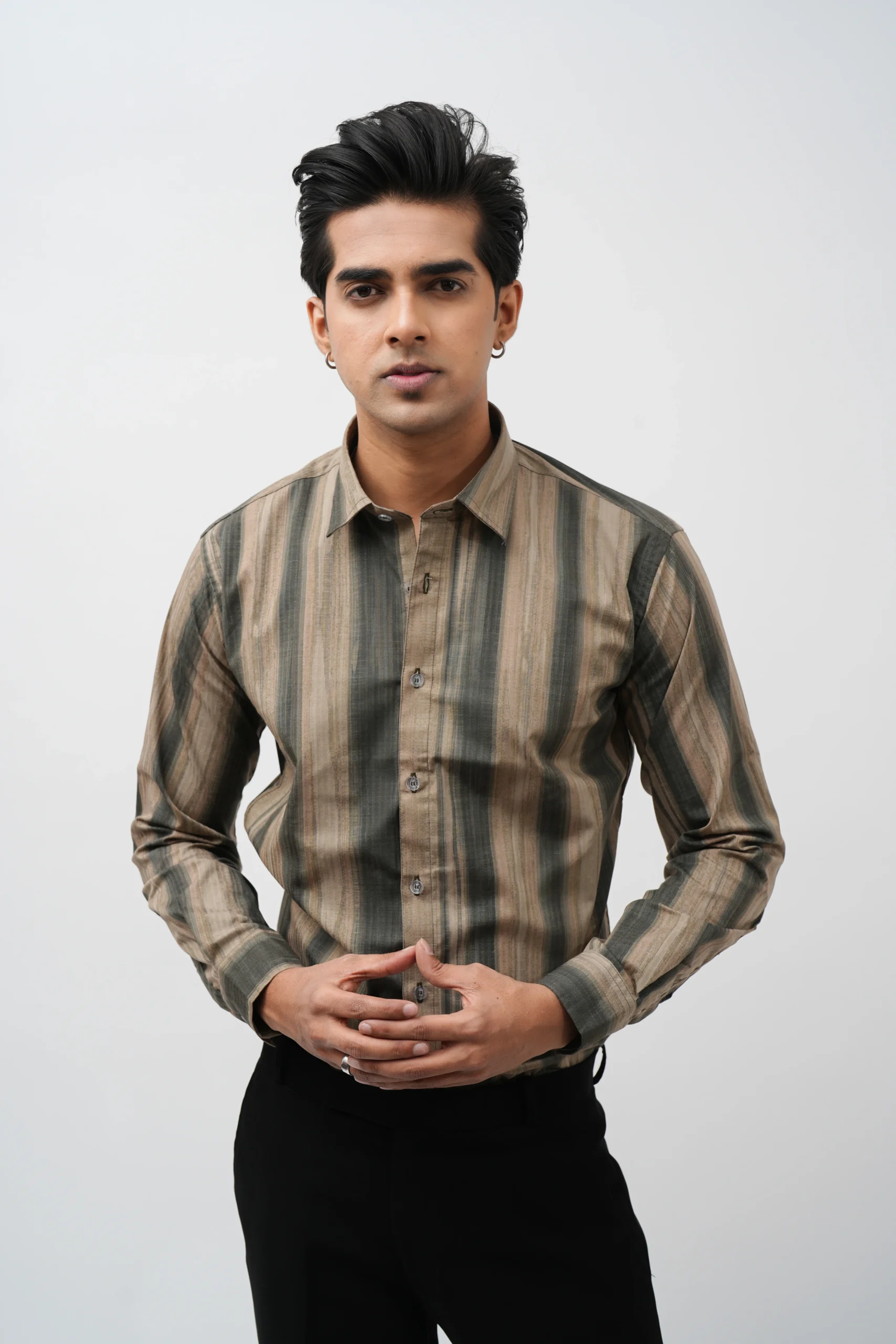 Earth-Tone Vertical Stripe Shirt