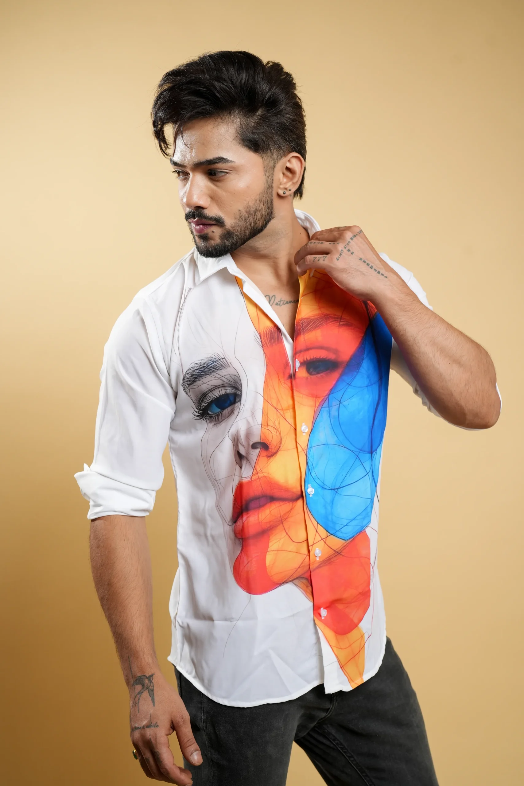Contemporary Abstract Face Panel Shirt