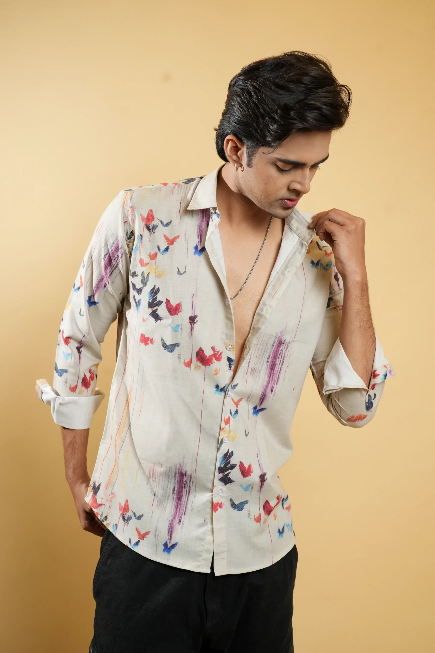 Multicolor Butterfly & Brush Casual Shirt