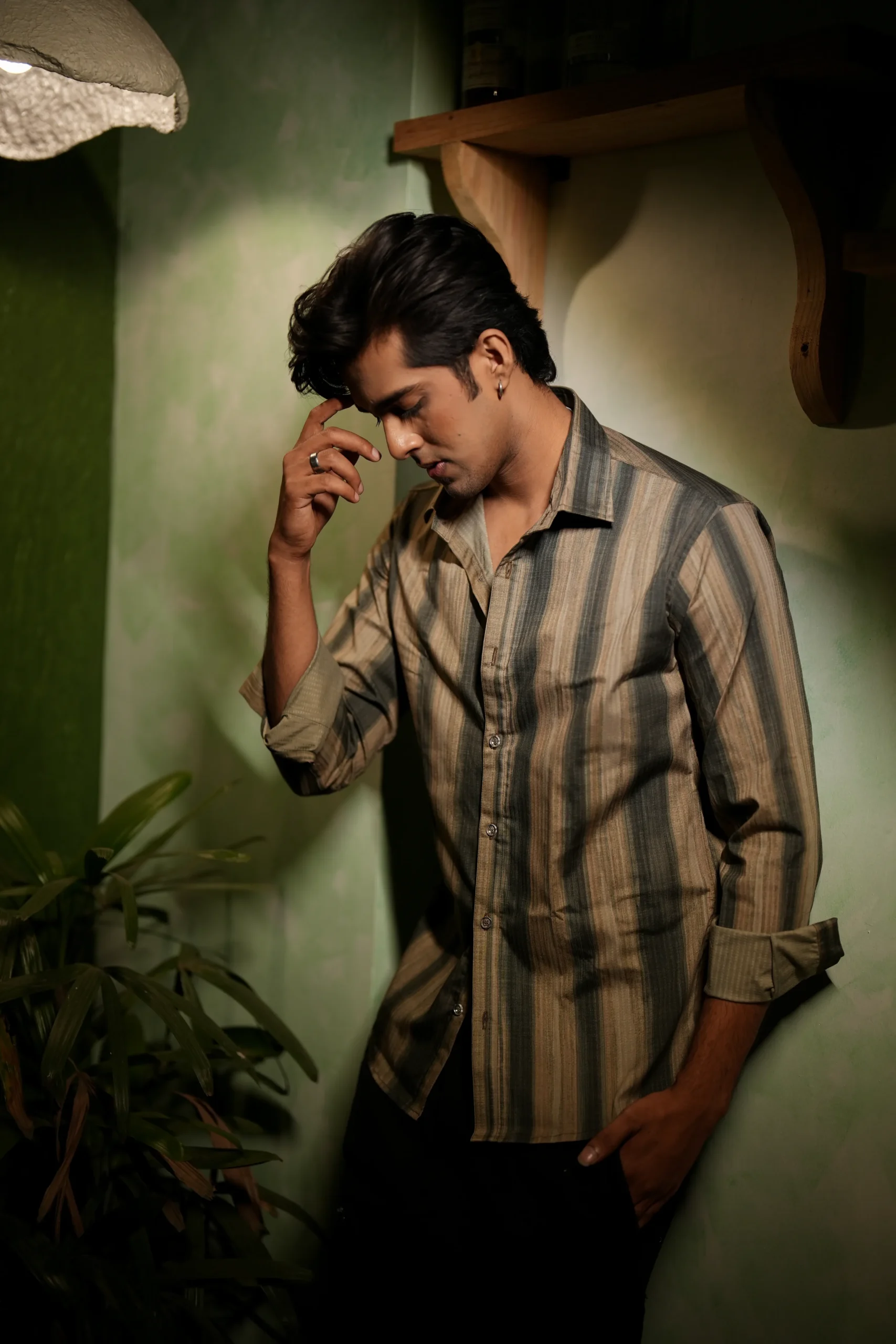 Earth-Tone Vertical Stripe Shirt