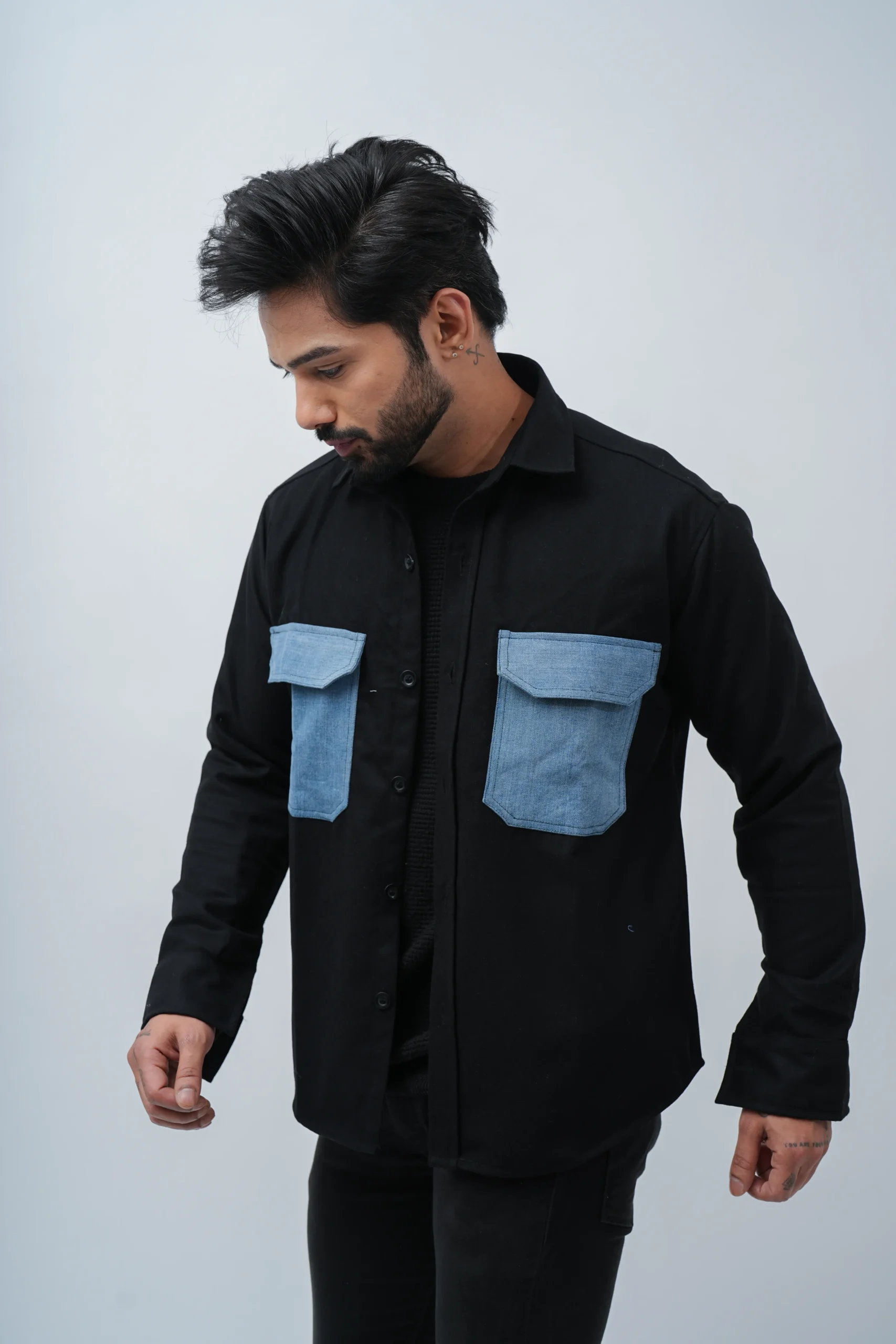 Wooly Twill Contrast Pocket Shacket