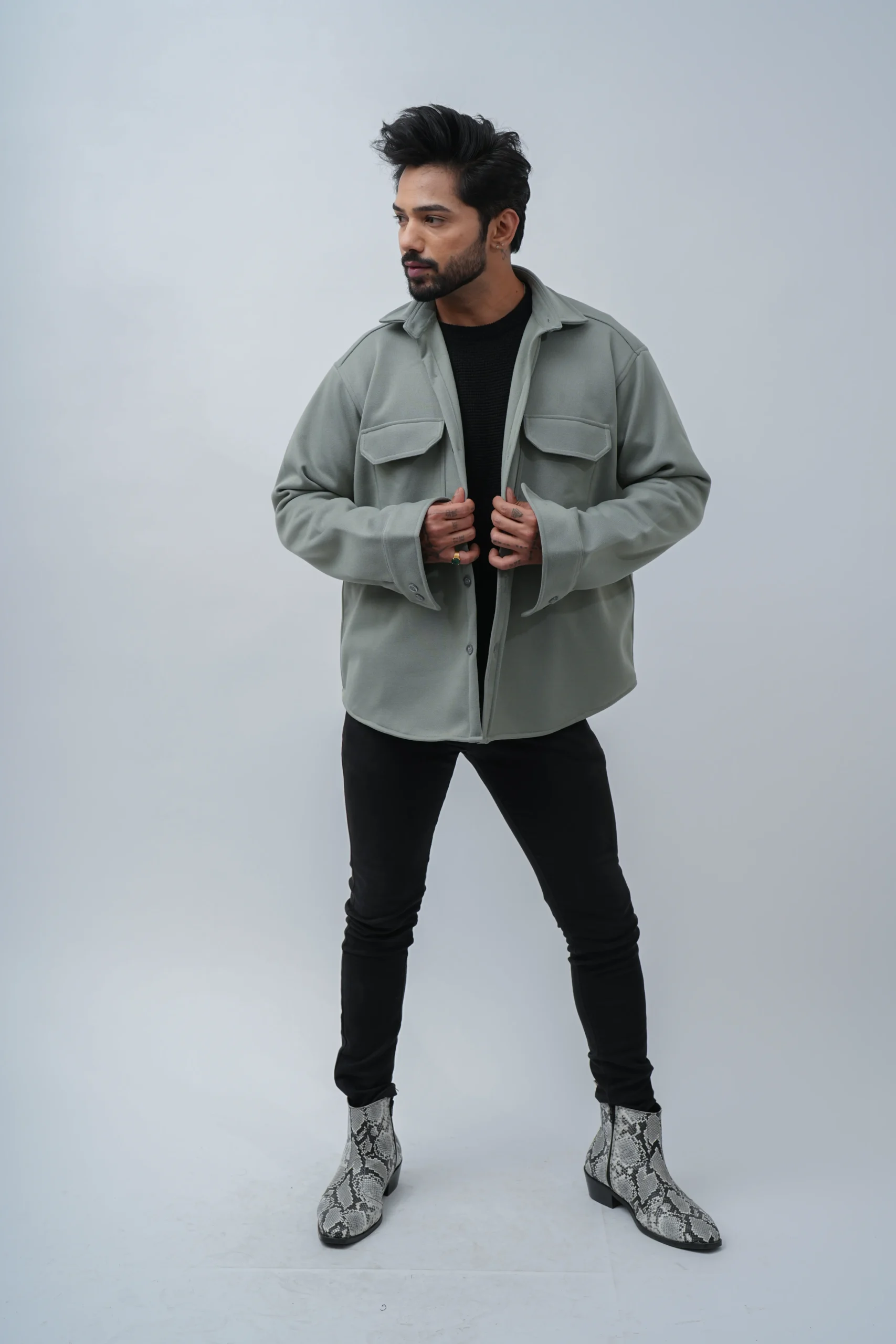 Knitted Solid Utility Shacket - Image 4