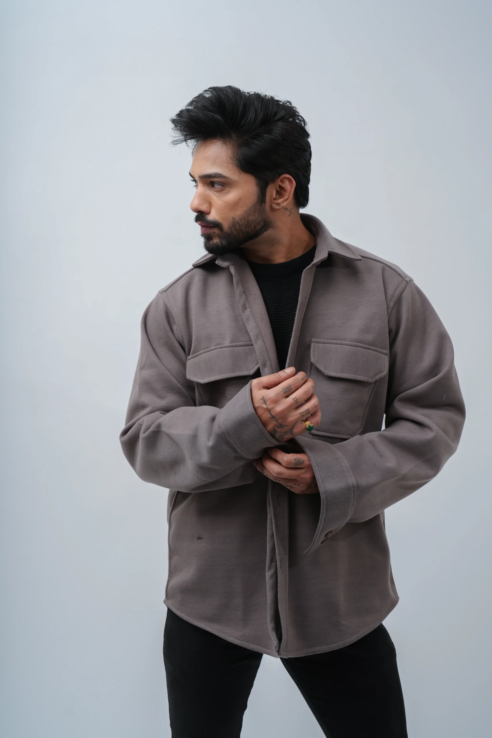 Wooly Knitted Slub Utility Shacket