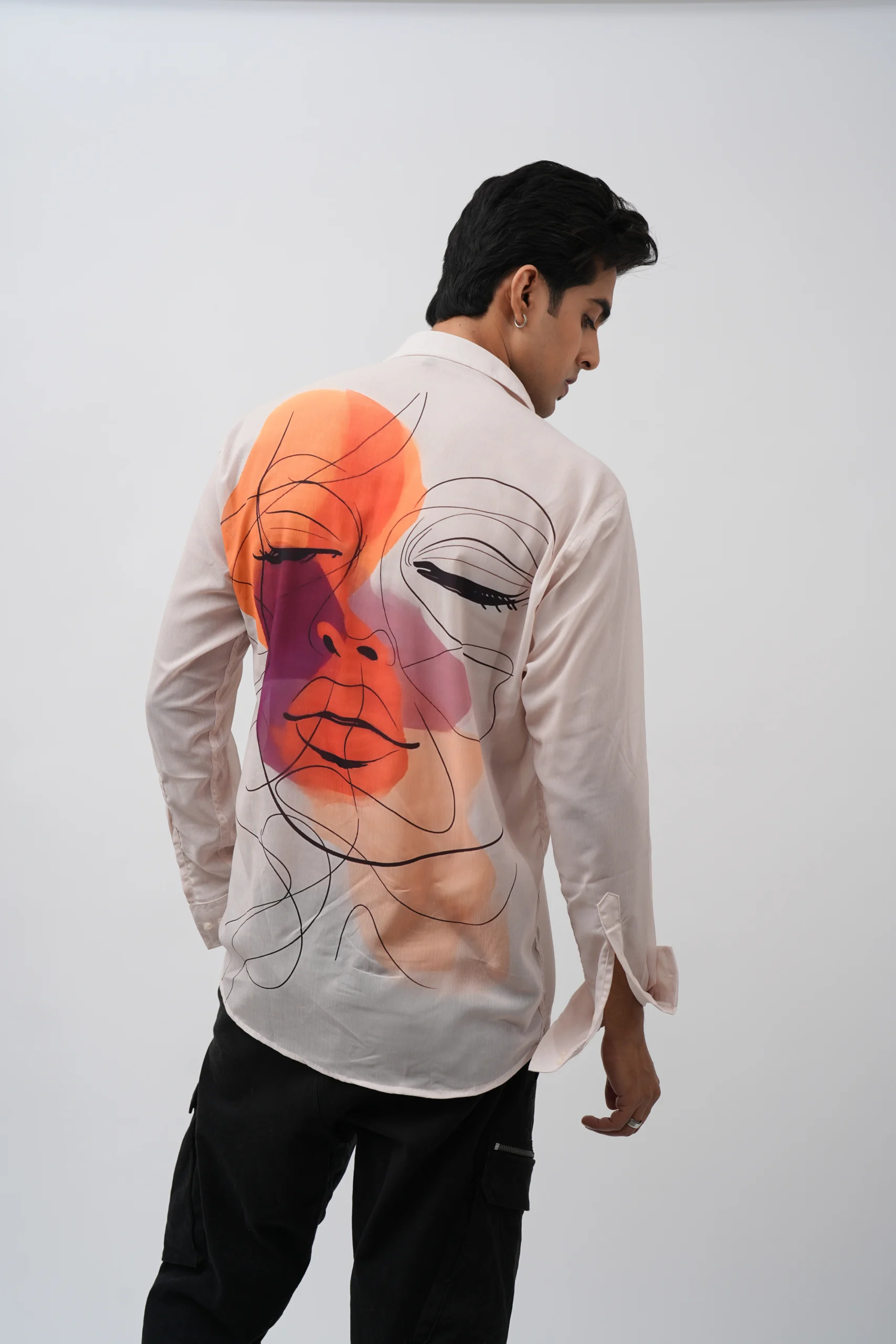 Abstract Face Print Back Casual Shirt